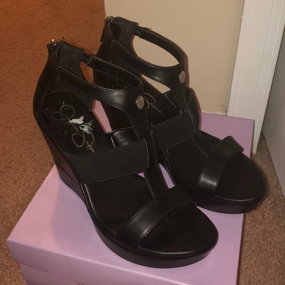 Jessica Simpson black wedges zipper back